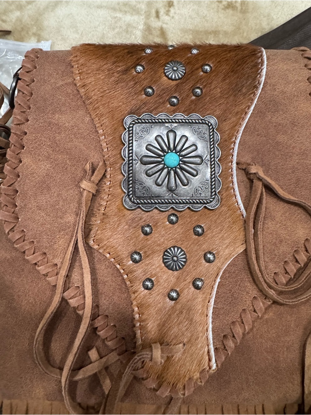 Trinity Ranch Fringed Suede Crossbody with Concho Detail - Picture 3 of 7